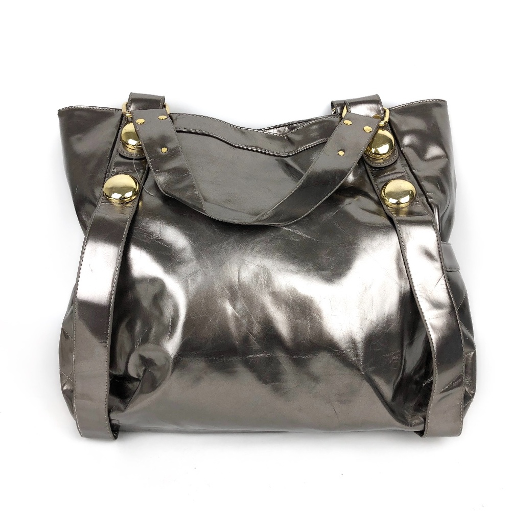 BIG BUDDHA Gray Metallic Bag Gold Tone Hardware